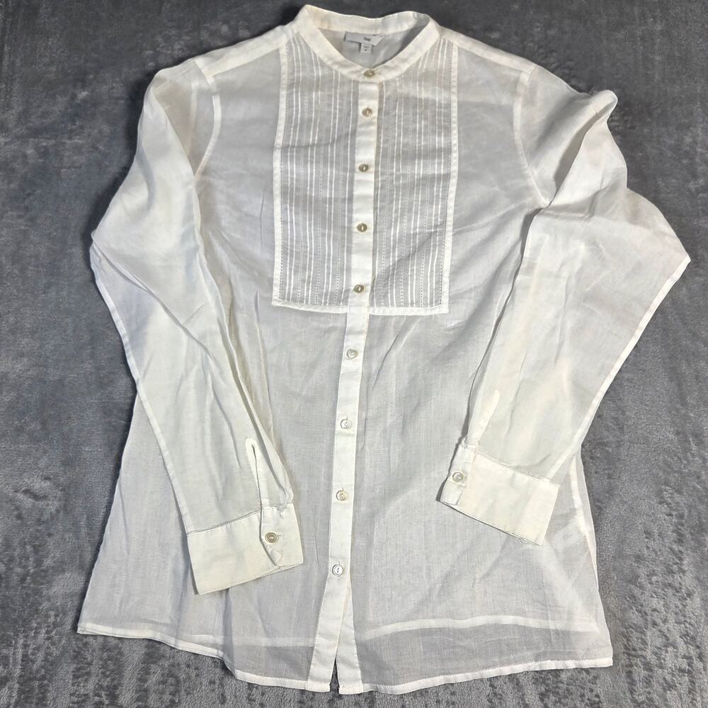 Gap‎ Women's Medium White 100% Cotton Long Sleeve w/ Vertical Textured Stripes